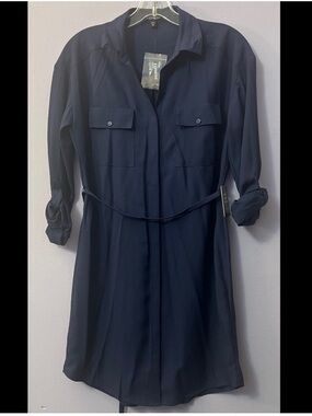 EXPRESS Navy Shirt Dress with Tie Belt